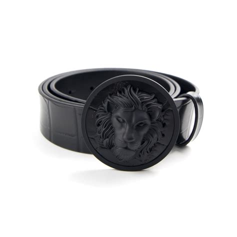 Versace Versus Tonal Round Lion Head Belt Black 